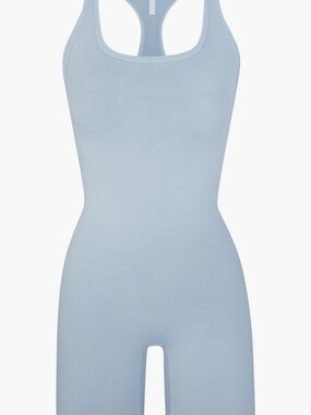 SKIMS Outdoor Mid-Thigh Racerback Bodysuit Romper, in Denim, Sz Med